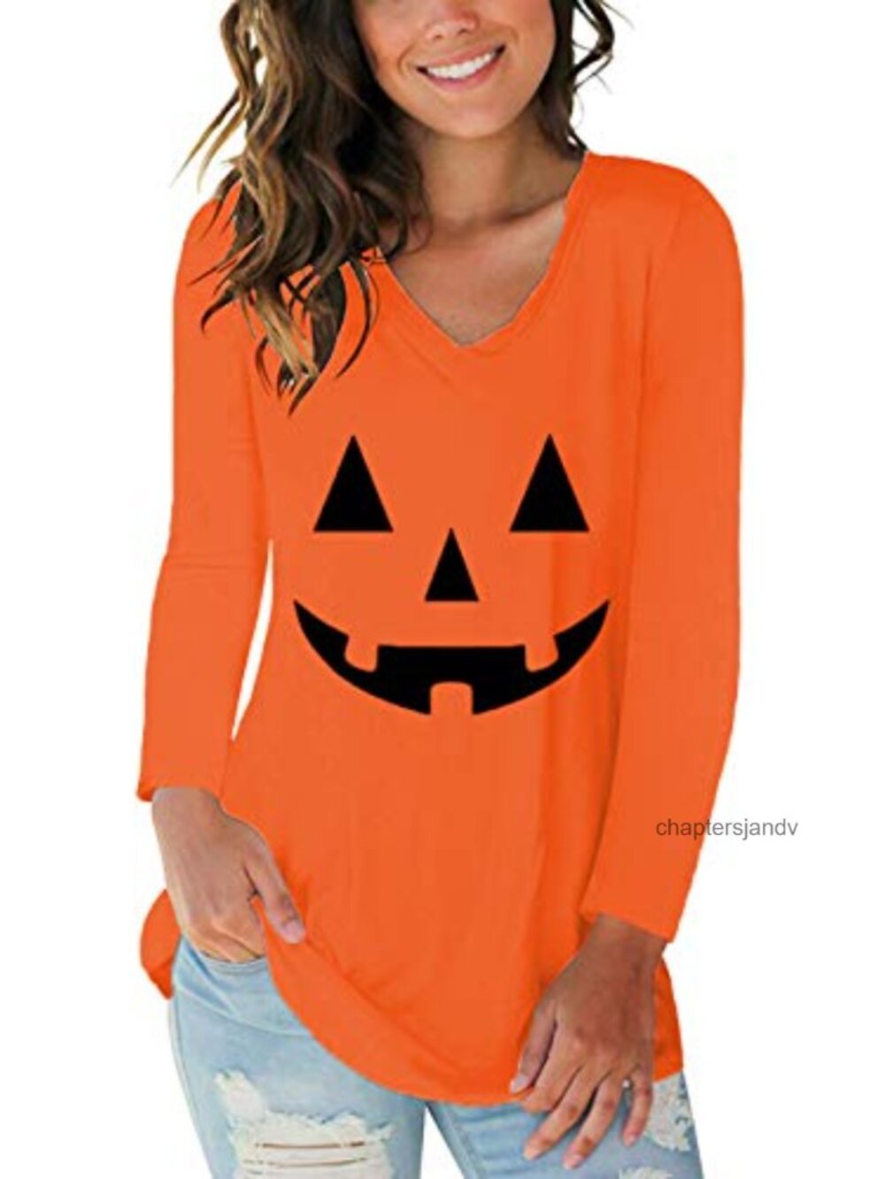 Tobrief Long Sleeve V-Neck Graphic Tunic Tee Casual Fall T-Shirt